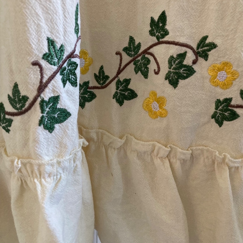Cream Cotton Embroidered Bee and Garland Vine Square neck Dress - Picture 6 of 10
